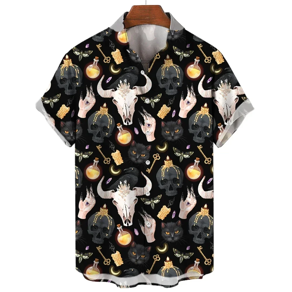 2024 New Men's Shirts Mysterious Totem Print Casual Handsome Men's Lapel Tops Large Size Men's Short Sleeve Shirts Loose