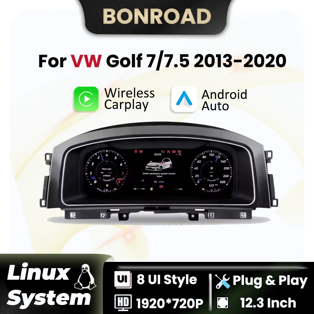 12.3 Inch Digital Dashboard Cluster Wireless CarPlay Android Auto For VW Golf 7 MK7 2013-2020 Instrument Paneel Virtual Cockpit