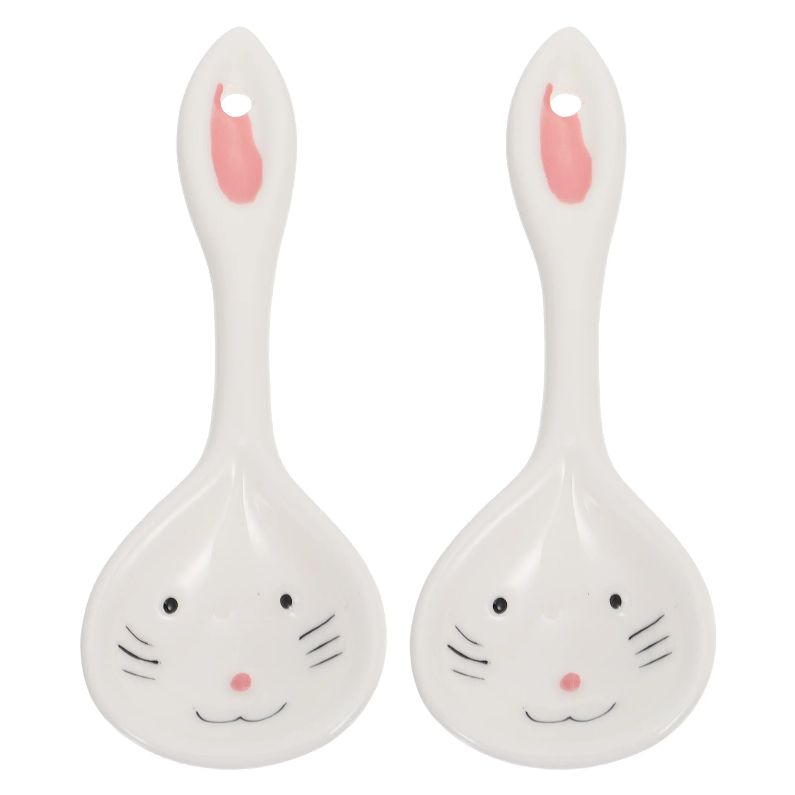2 Pcs Cutlery Rabbit Spoon Kids Tableware Oatmeal Ceramic White Cartoon Spoons Baby