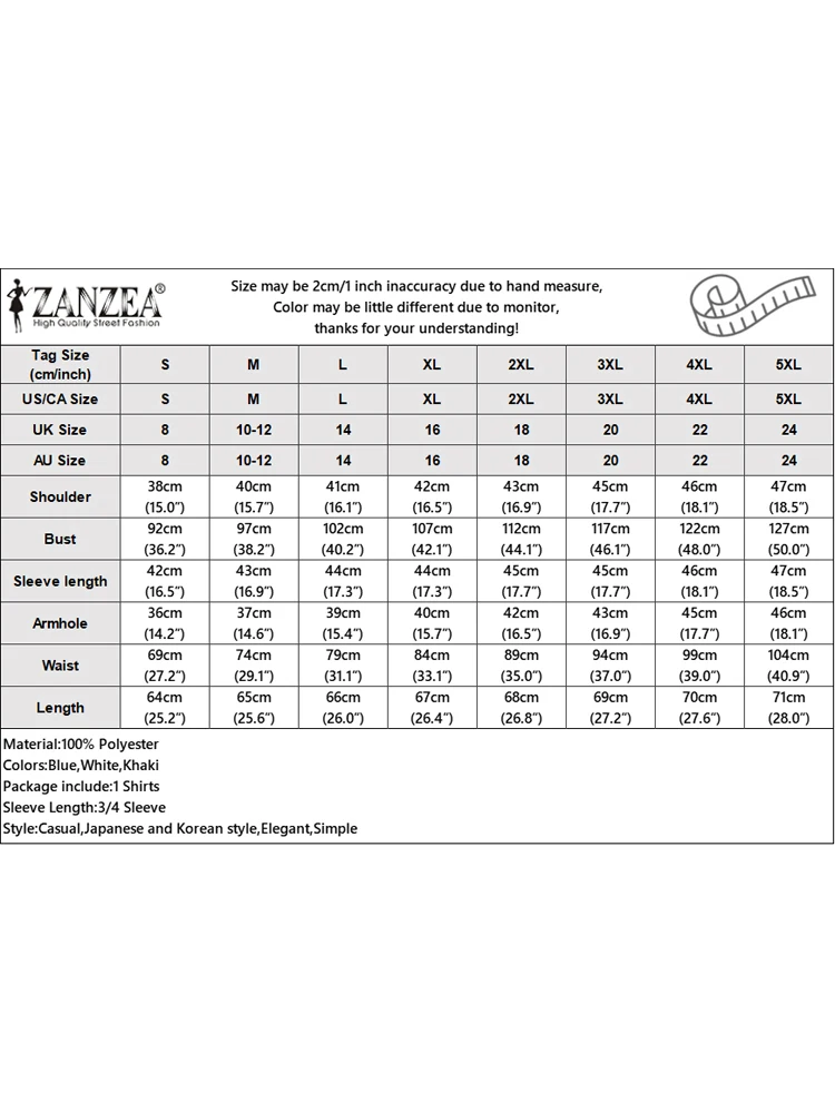 Women Tops ZANZEA Fashion Elegant Office Lady Shirts Striped Blouse 2025 Autumn 3/4 Sleeve Loose Tunic Casual Asymmetrical Blusa
