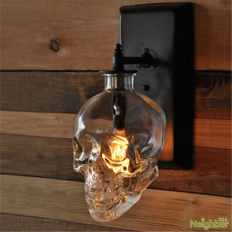 

Retro Skull LED Wall Lamp Vintage Glass Bottle Wall Lights for Home Industrial Decor Bar Bedroom Bedside Wall Sconce Mirror