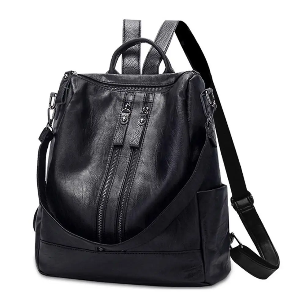 Women Soft Leather Backpack School Black Casual Multifunctional College Backpack Large Capacity Shoulder Bags Travel Tote Bag