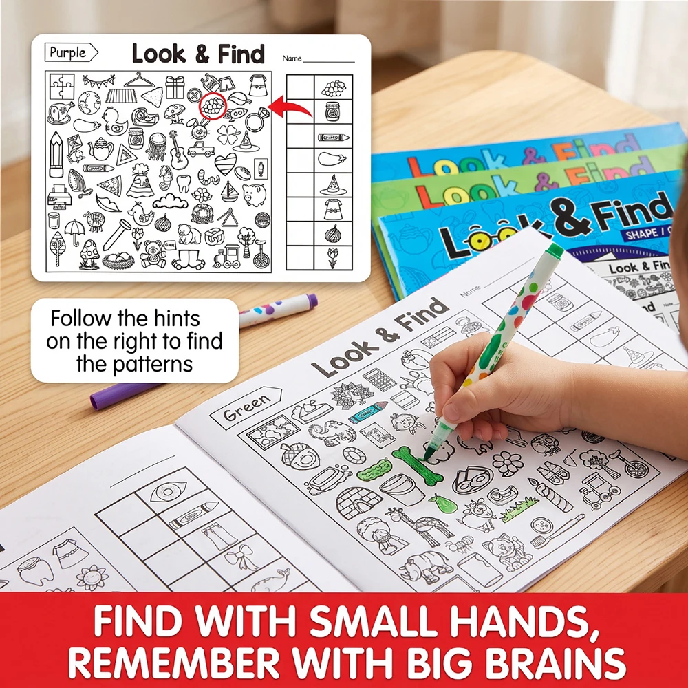 32 page Look and Find Student Puzzle Picture Book, Find Items Fun Focus Training Coloring Book