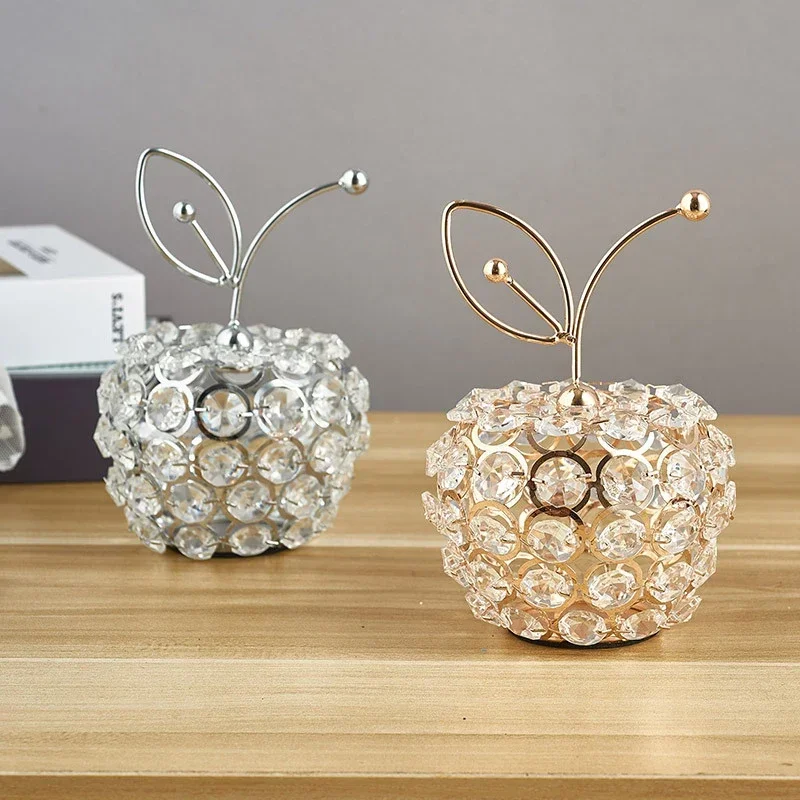 PEANDIM Gold Crystal Apple Pear Decoration For Home Birthday Gifts Office Hotel Creative Apple Pineapple Candle Holder Ornaments