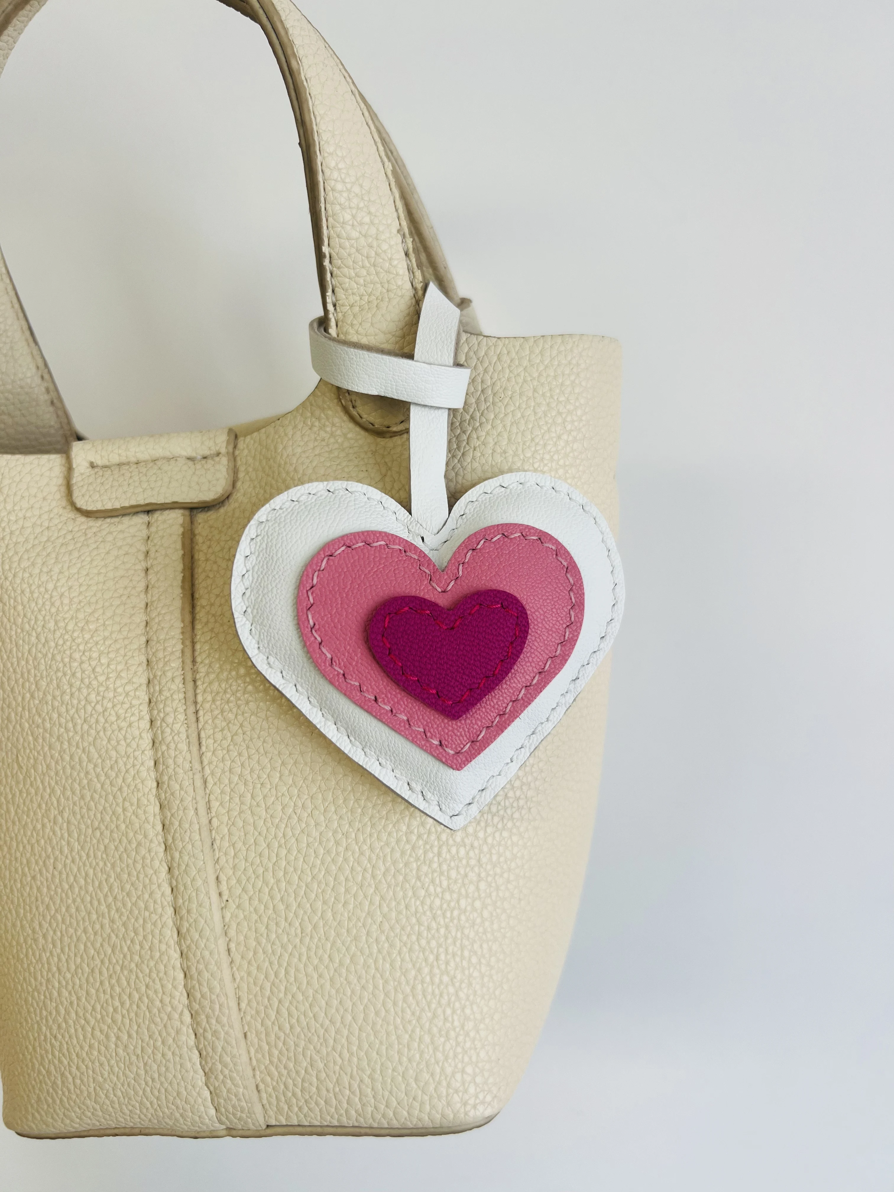 Cowhide Bag Charm Three-layer Love-style Key Chain Decoration Handmade Bag Pendant Accessories Pendant Hanging Ornaments