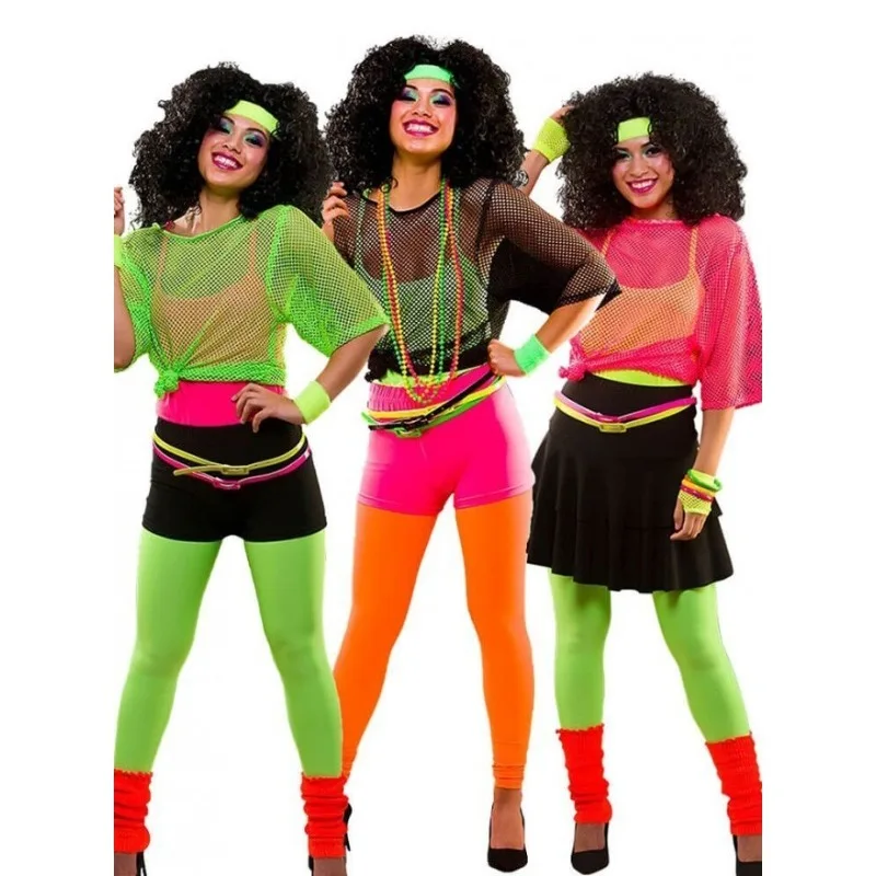 Camisa de rejilla retro para mujer, estilo años 80, top transparente de malla para fiesta disco, cosplay