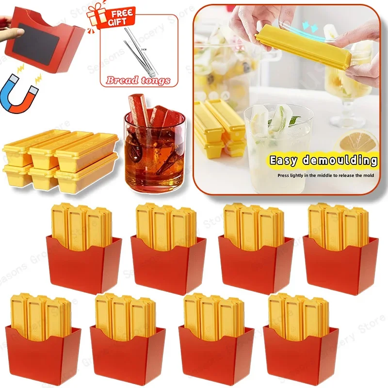 

New French Fries Design Ice Cube Tray Reusable with Magnetic Box Easy Demould for DIY Kitchen Bar Ice Cube Mold Accessories