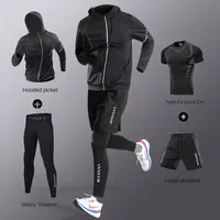 3-7Pcs Men's Ice Fiber Quick-Dry Running Fitness Full Set/Suit Tracksuit For Marathon, Training Cycling，Jogging,Gym， sweatpants