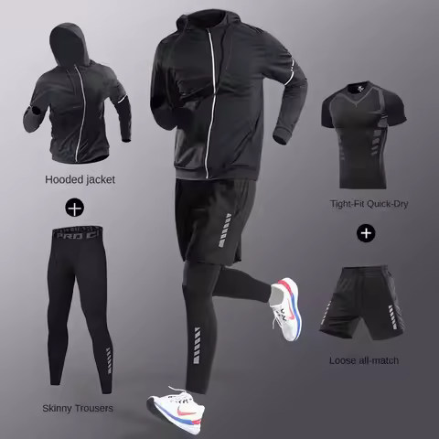 3-7Pcs Men's Ice Fiber Quick-Dry Running Fitness Full Set/Suit Tracksuit For Marathon, Training Cycling，Jogging,Gym， sweatpants