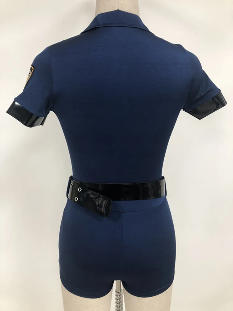 Women Blue Sexy Police Costume Female Cop Officer Uniform Halloween Fancy Party Cosplay Policewoman Stage Performance Outfit