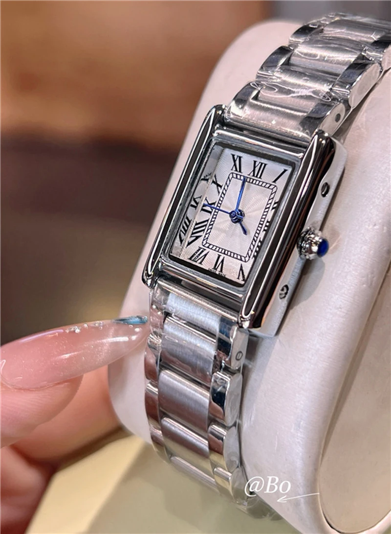 Модные брендовые наручные часы для женщин и девочек, 22 мм, красивый прямоугольный циферблат, стальной ремешок, кварцевые роскошные часы, хорошее качество CA199