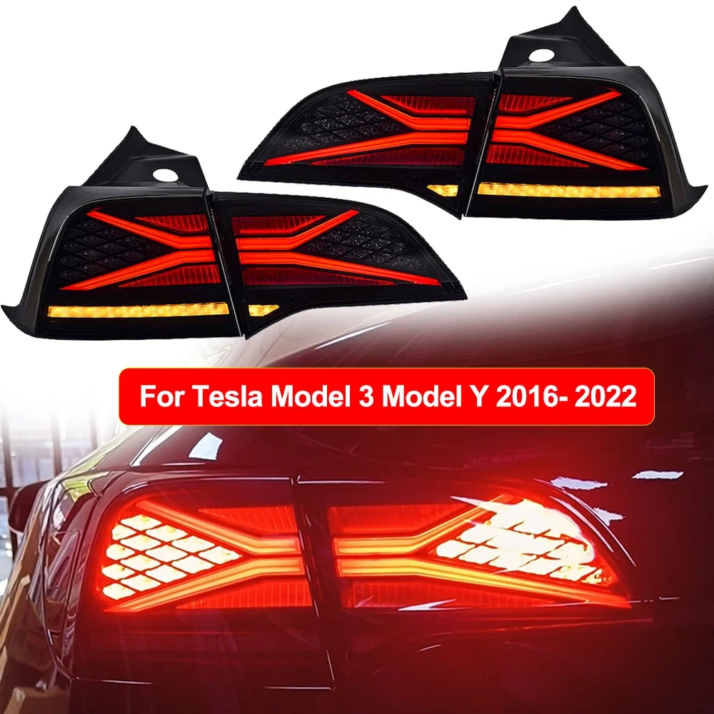 

Автомобильный задний фонарь для Tesla Model 3 Model Y 2017-2022 Светодиодные задние фонари в сборе Последовательный динамический указатель поворота Двойной фонарь заднего хода