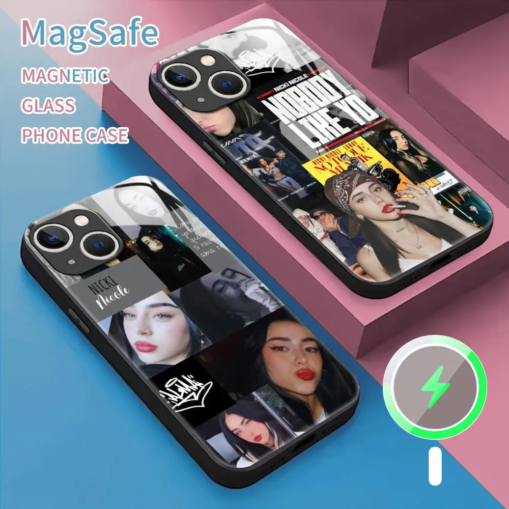 Singer N-Nicki Nicole Phone Case For iPhone 15 14 13 12 11 X XR XS XSMAX 8 7 Plus Mini Pro Max Glass Magnetic Phone Case