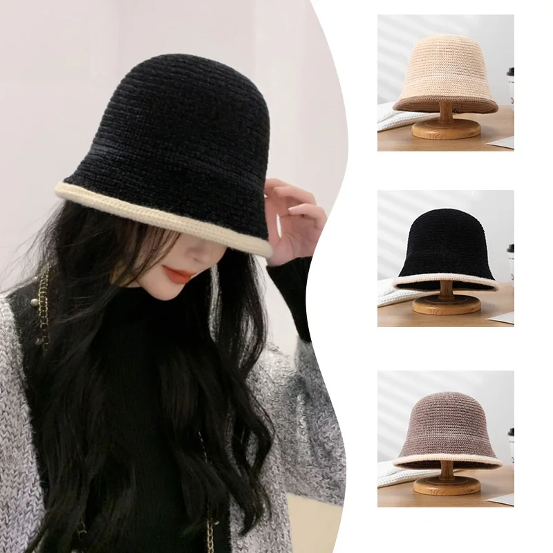 

Golexury 2023 New Solid Chenille Knitted Bucket Hat Winter Warm Soft Comfortable Skullies Beanies Cap Women Outdoor Fashion Hat