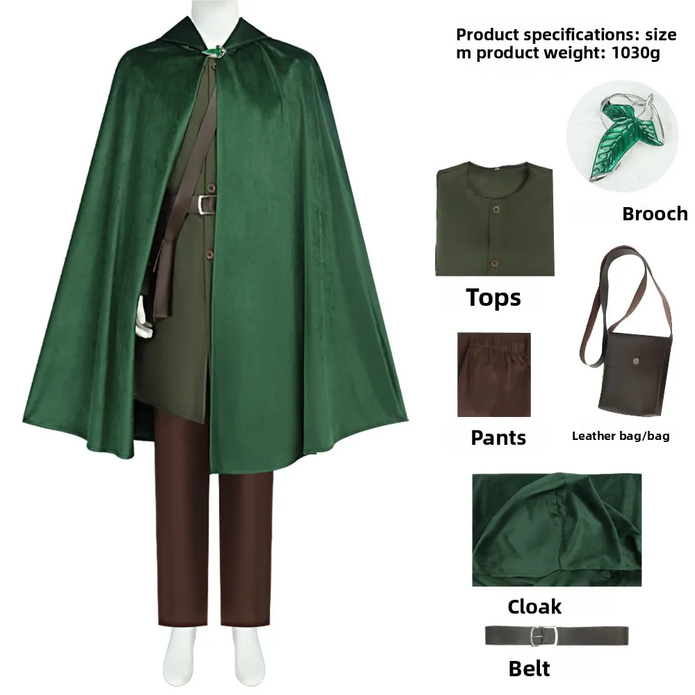 فستان بتصميم حالم قزم بيلبو تأثيري للرجال الملابس عباءة خضراء فيلم فيلم لورد خواتم زي الكبار رجل فانتازيا ملابس الحفلات