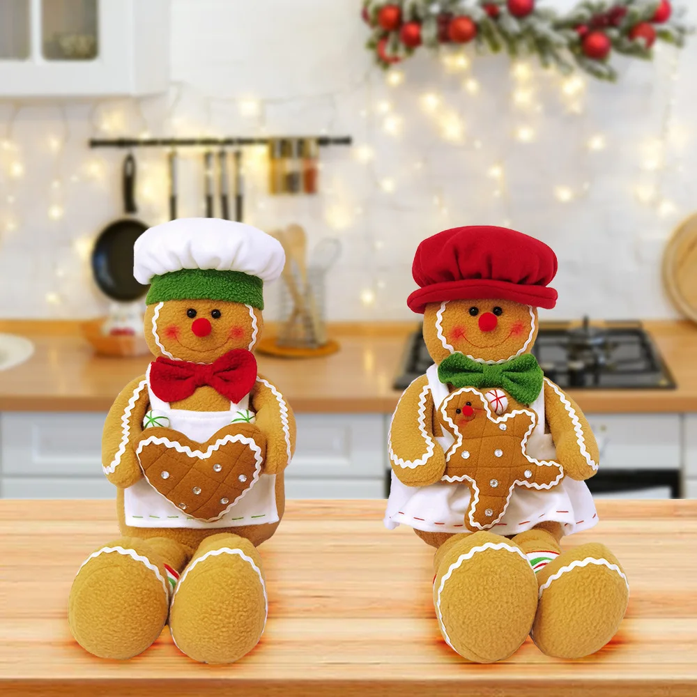 Holiday Time Christmas Gingerbread Sitters Gingerbread Boy and Girls Chef Table Decor Ornament