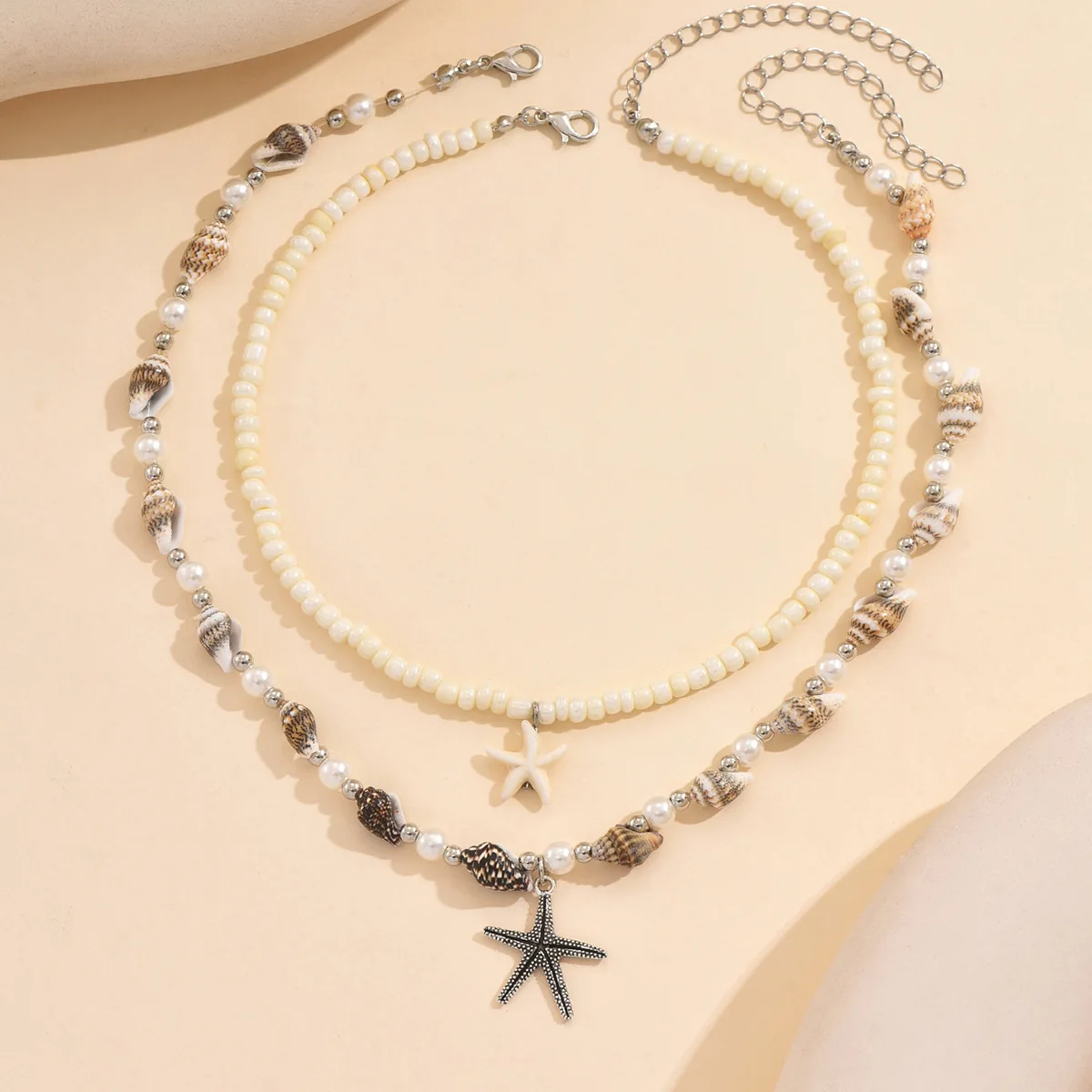 

Модное ожерелье из раковины с искусственным жемчугом и рисовыми бусинами, креативная подвеска в виде морской звезды для женщин, цепочка на ключицу