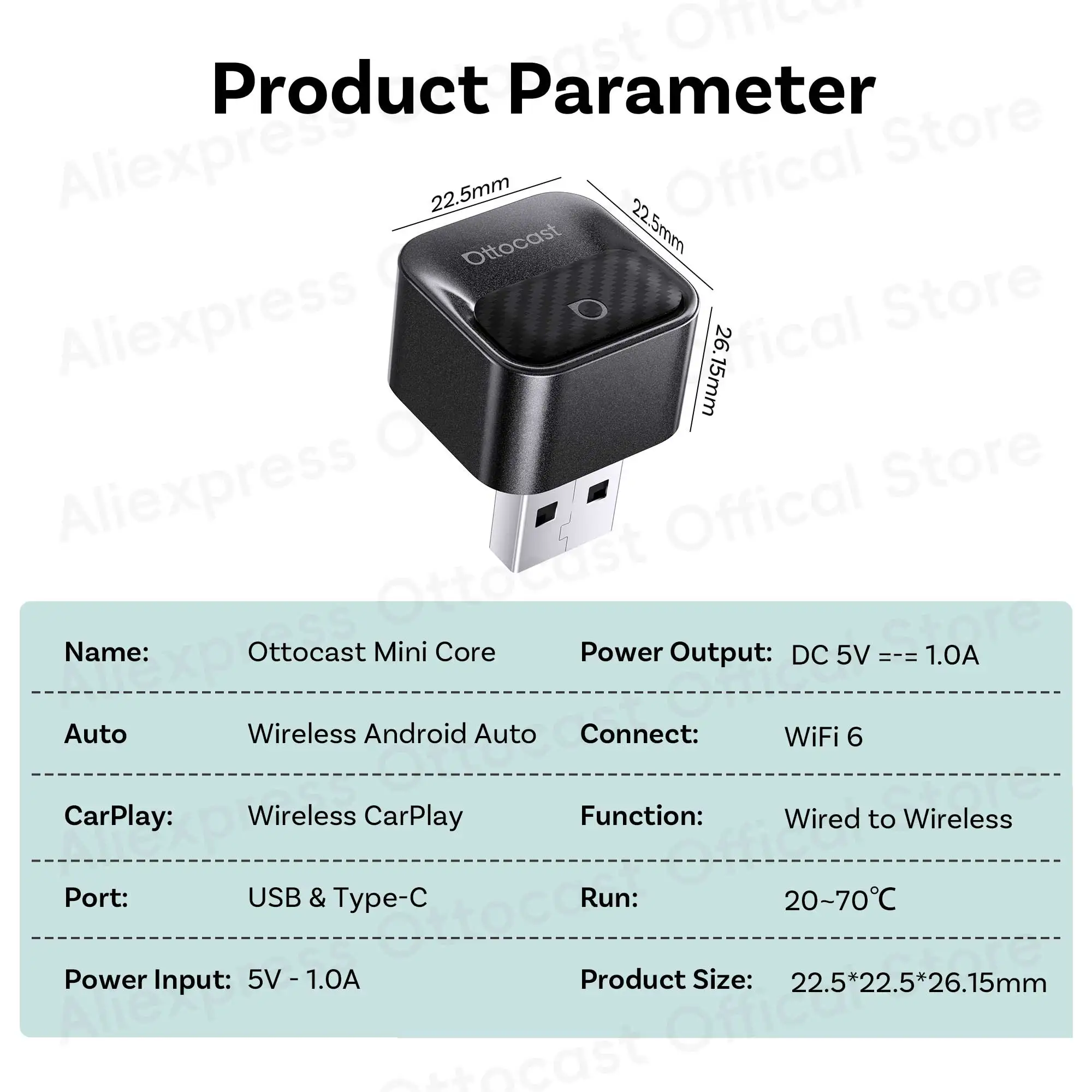 Ottocast 2026 Mini Core Kabelloser CarPlay Android Auto Adapter 2-in-1 3.0 Cube Dongle Auto-Zubehör für Kia Benz VW Toyota MG – Detail 10