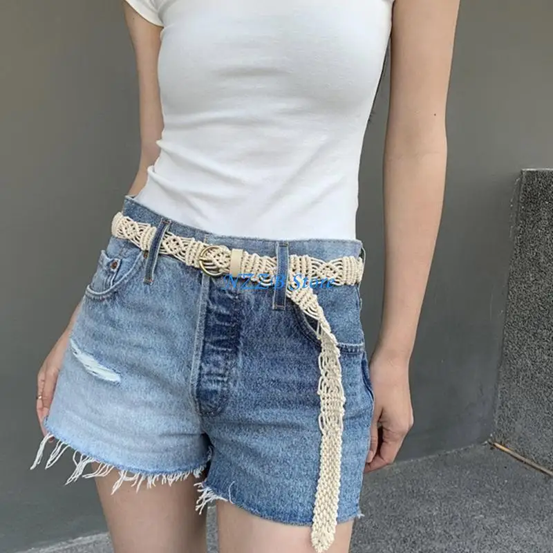 

T21F Women Shirt Waist Belt French Adjustable Braided Waist Belt with Pin Buckle Women Dress Shirt Wide Waist Belt