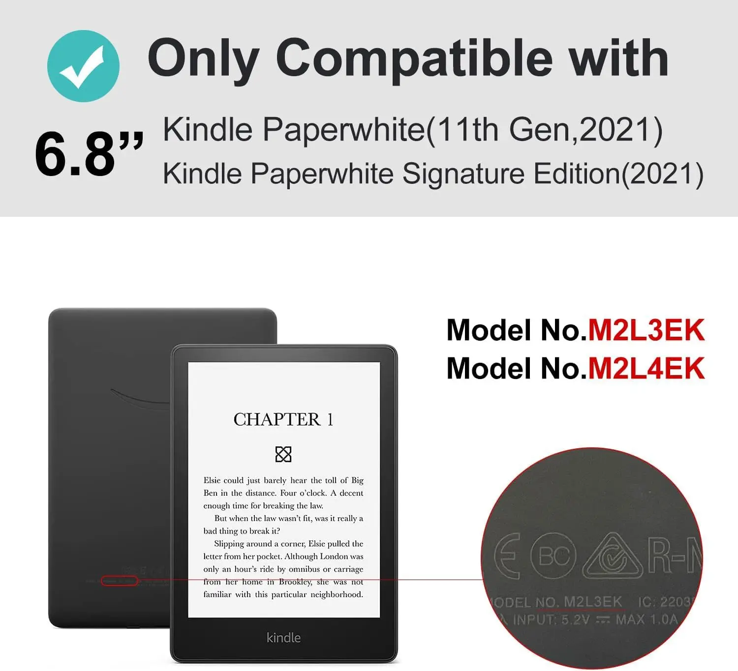 Protective Acrylic Case ONLY for Kindle Paperwhite (2021) M2L3EK / M2L4EK, Hand Strap Included,, Auto Sleep/Wake