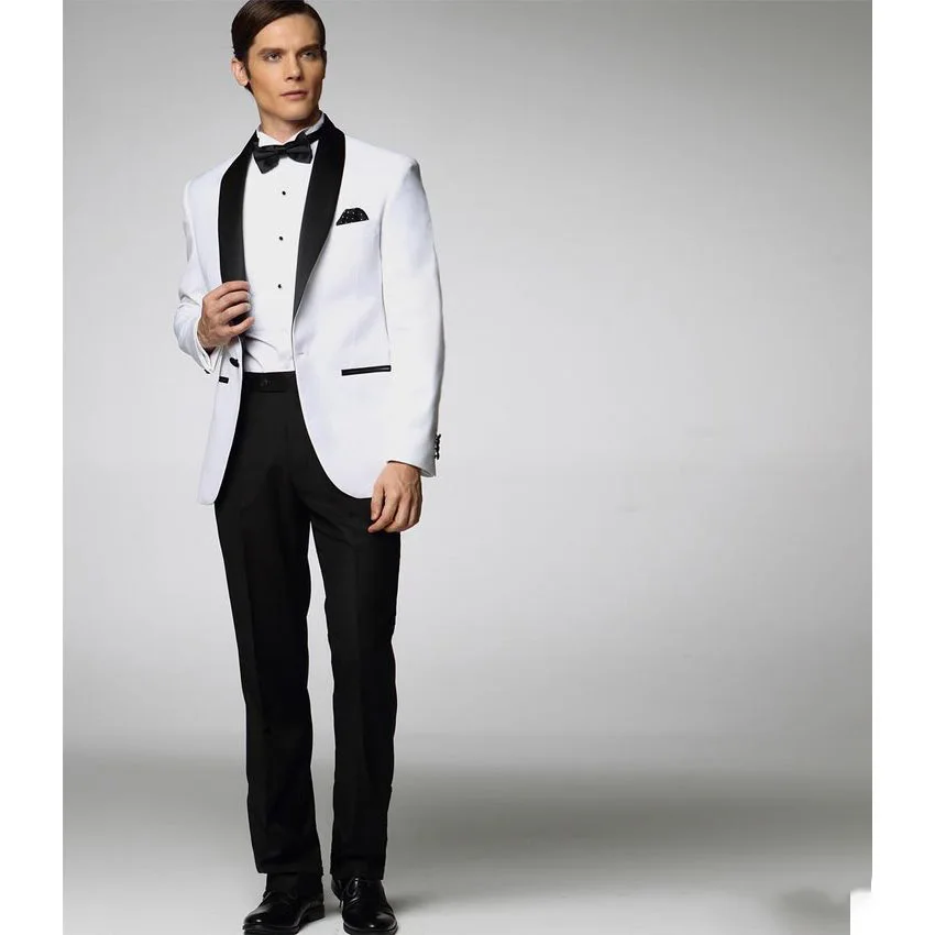 Blazer One Piece White Jacket Black Shawl Lapel One Button Slim Fit Elegant Groom Outfits Men\'s Suits Formal Wedding Occasion