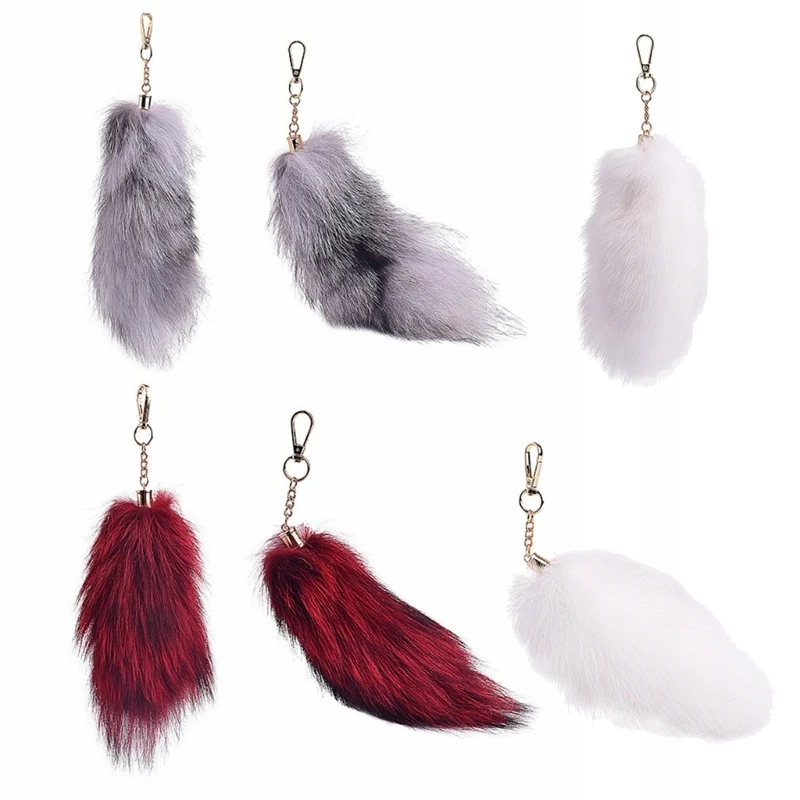 Multicolor Furry Keychain Simulated Foxes Tail Shaped Pendant Stuffed Animals Key Rings Bag Phone Key Pendant for Couple