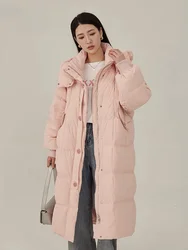 2024 Winter New Woman Long Coat White Duck Down Coat Thickened Warm Long Coats Down Fashion Casual Loose Hooded Puffer Jacket