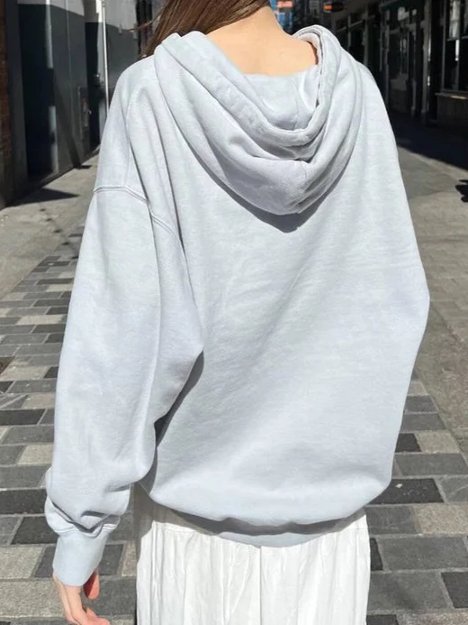 Blue Simple Oversized Hoodie Women Autumn Long Sleeve Pocket Drawstring Pullover Streetwear Sweet Cotton Zip-up Sweatshirt Tops