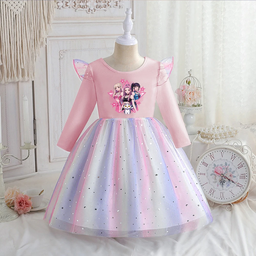 Neue Kinderkleidung Frühling Herbst Langarm-Prinzessinnenkleid Baby Mädchen Süßes Kleid Kinder Geburtstagsparty Kleid Regenbogen Cartoon – Detail 2