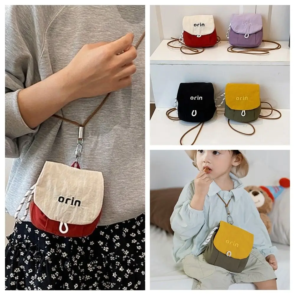 Portable Cloth Neck Hanging Bag Mini Contrast Color Children Coin Purse Headphone Bag Korean Style Small Item Bag Girl