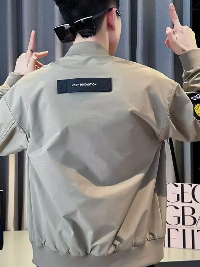 Jaqueta Masculina Estilo Baseball com Patchwork Bordado Primavera Outono Casual para Trabalho à Prova de Vento Ajuste Padrão ...