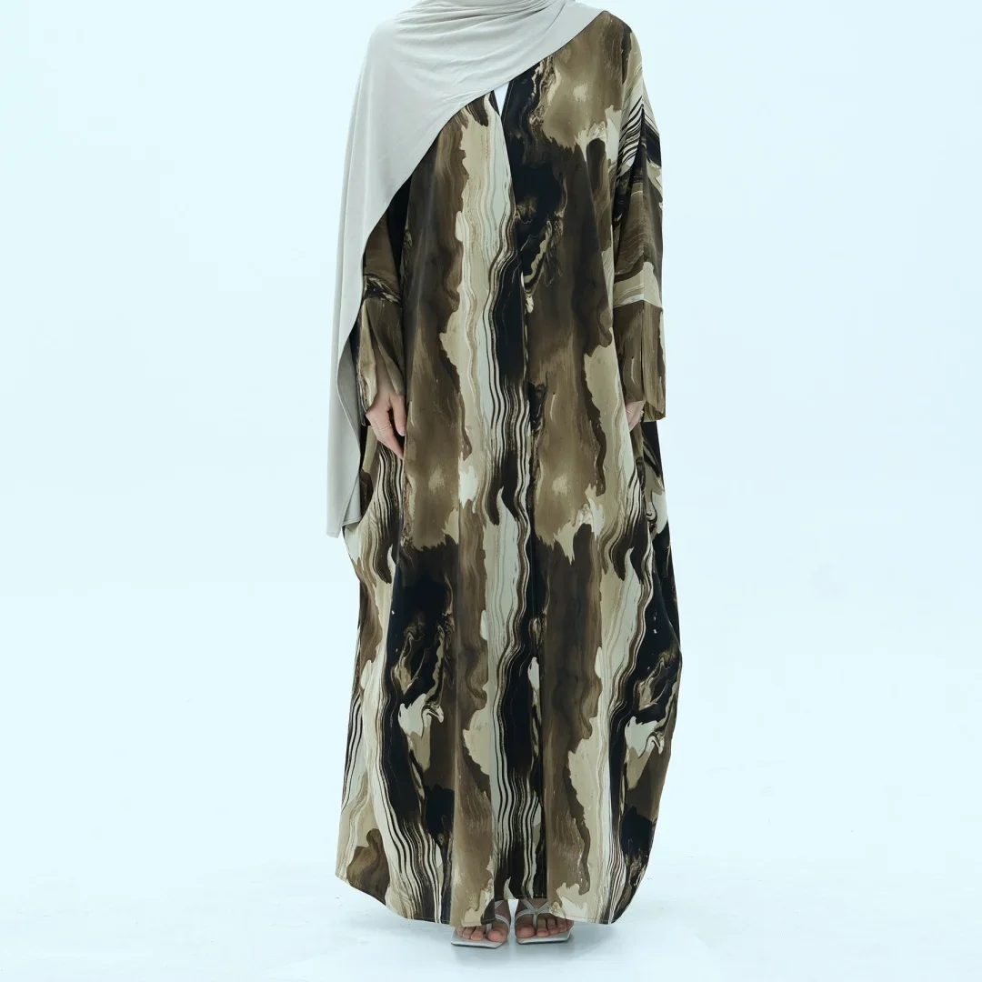 Ramadan Eid Maxi Tie-dye Batwing Open Kimono Abaya Damen Dubai Muslim Abayas For Women Kaftan Islamic Clothing Kebaya Robe Femme