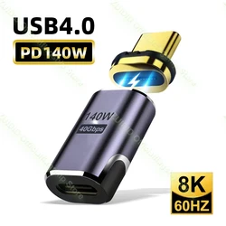 USB Tipo C para Tipo C Adaptador Magnético, PD 140W, USB 4.0, 40Gbps, Carga Rápida, Cabo Conversor Ímã, 8K @ 60Hz