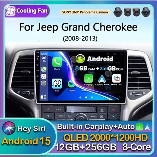 Android 15 para Jeep Grand Cherokee 2008 2009 2010 2011 2012 2013 pantalla QLED Radio de coche vídeo Multimedia Carplay navegación automática