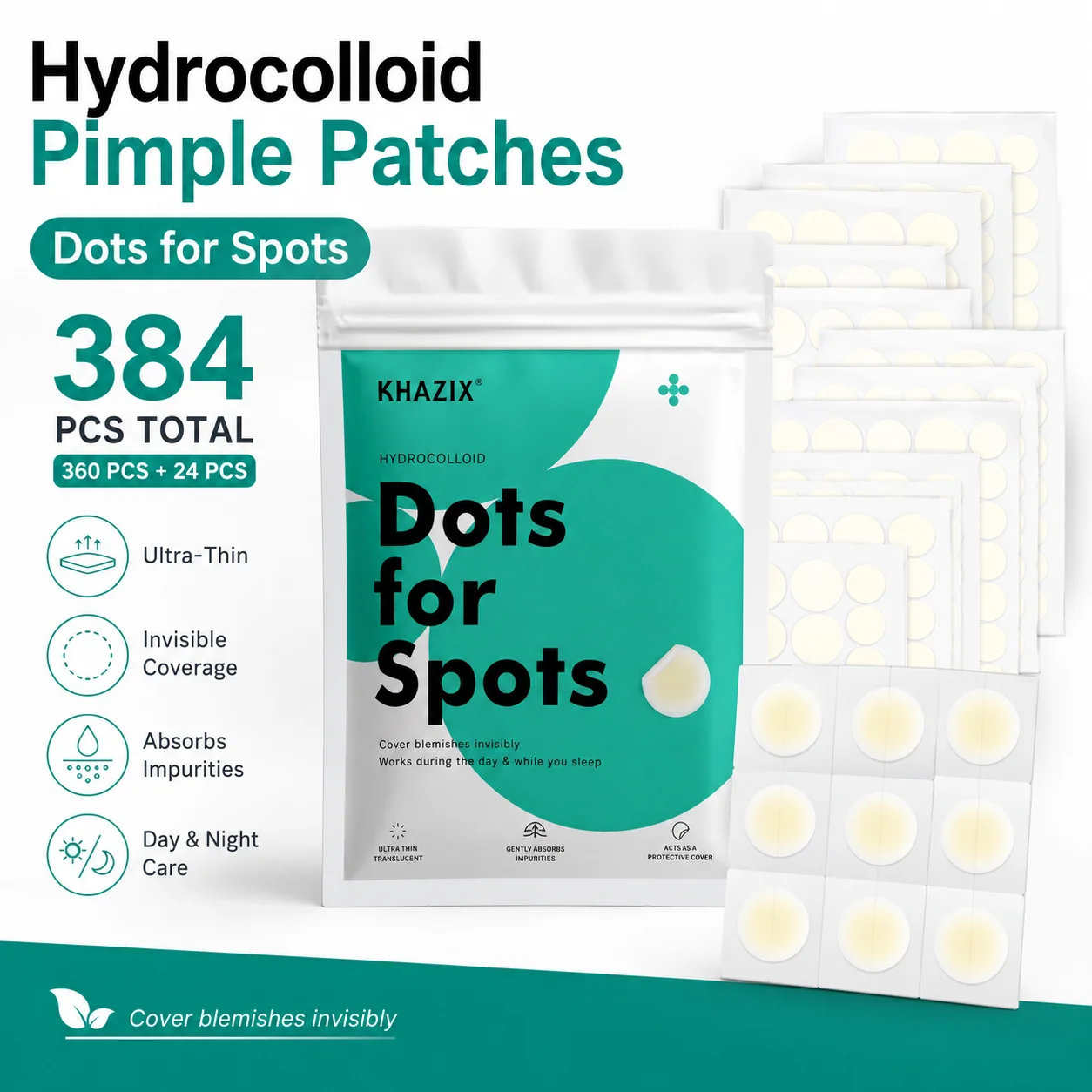 384pcs Hydrocolloid Acne Pimple Patch, Hydrocolloid Spot Stickers, Covering Zits and Defect