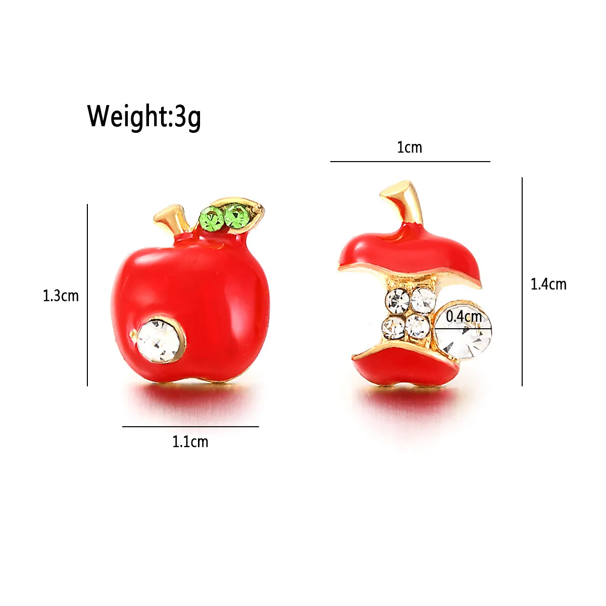 Cute Apples Earrings Women Red Green Asymmetric Rhinestone Apple Shaped Earrings Creative Crystal Women Gift Ear Accessories