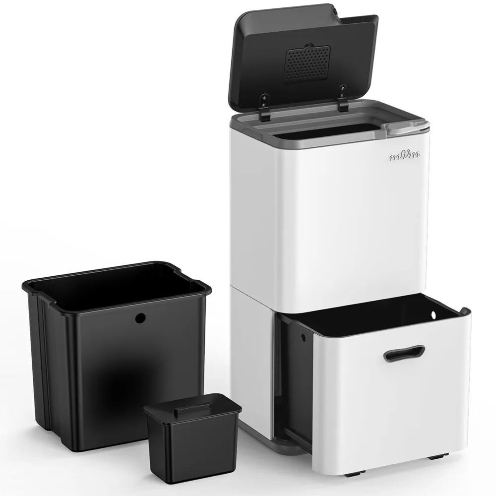 

16 Gallon Dual Compartment Stainless Steel Trash Can for Kitchen and Office - Heavy Duty Garbage Bin with 8.5 Gallon and 7.5 Gal