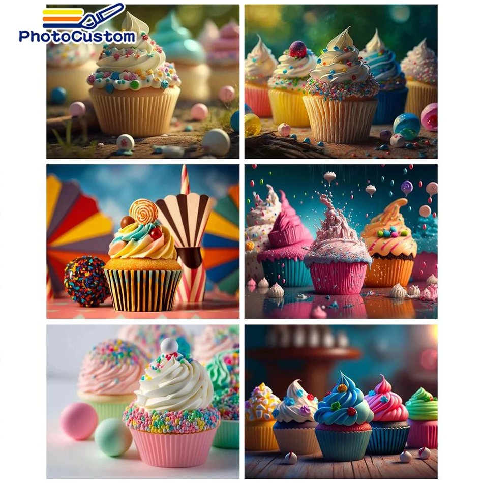 

PhotoCustom DIY Oil Painting By Numbers Ice Cream Kit Painting By Number On Canvas Coloring Pictures Handmade For Adult Home Dec