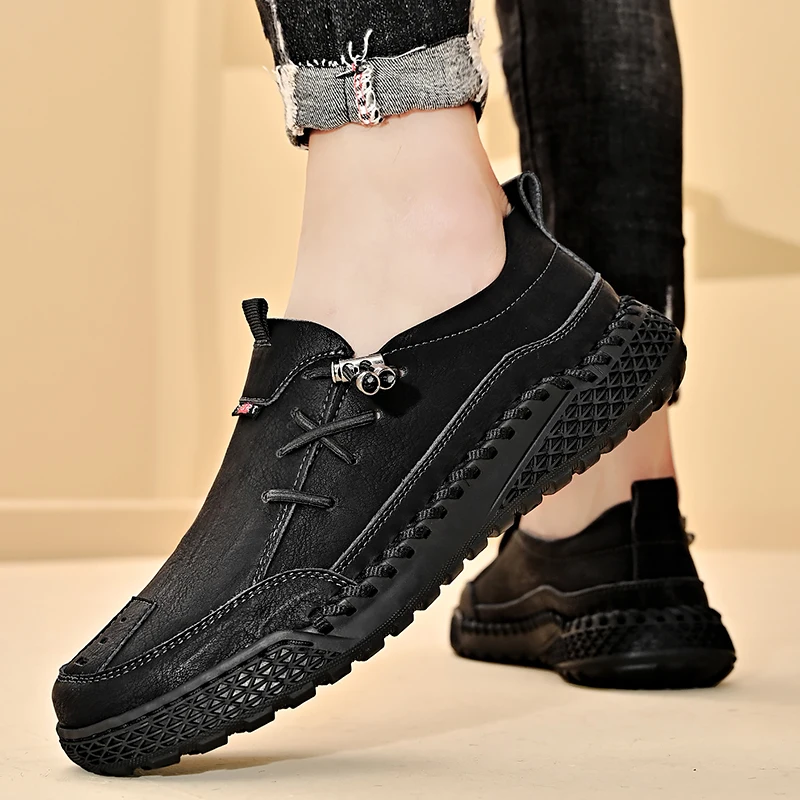 Men\'s Leather Casual Shoes 2023 Comfortable Breathable Business Shoe  Sneakers Driving Shoes Men Loafers Moccasins Plus Size