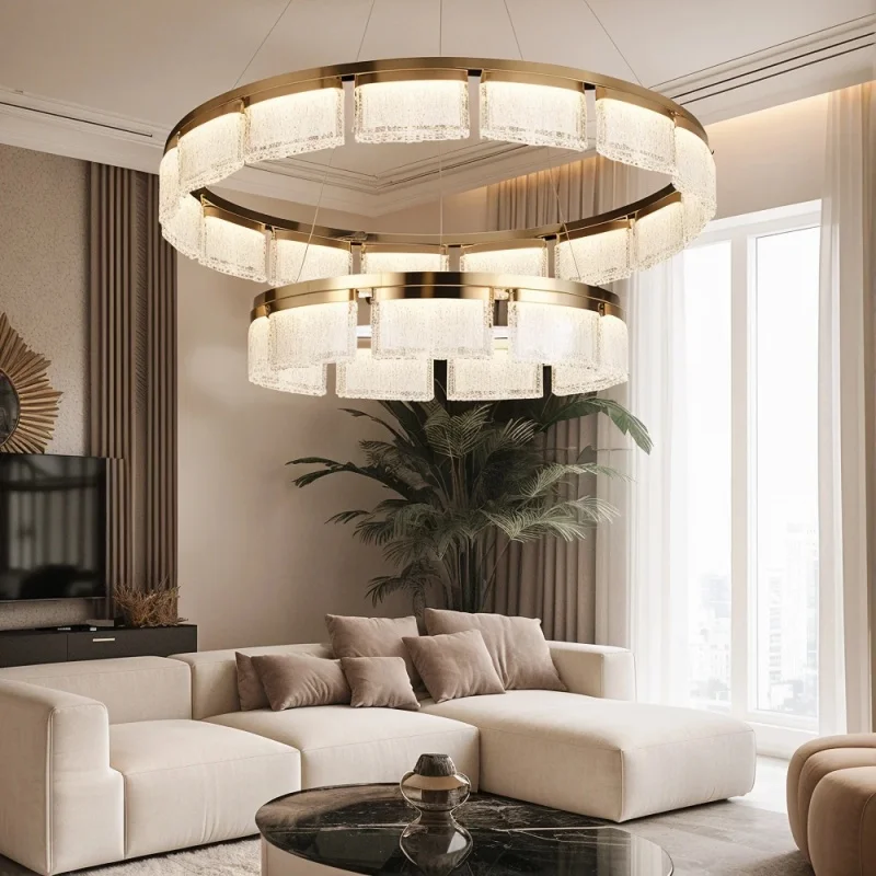 Nordic Highend Gold Ring Acrylic LEDChandelier Living Room Restaurant Bedroom Kitchen Villa Luxury Pendant Lamp Home Decor Light