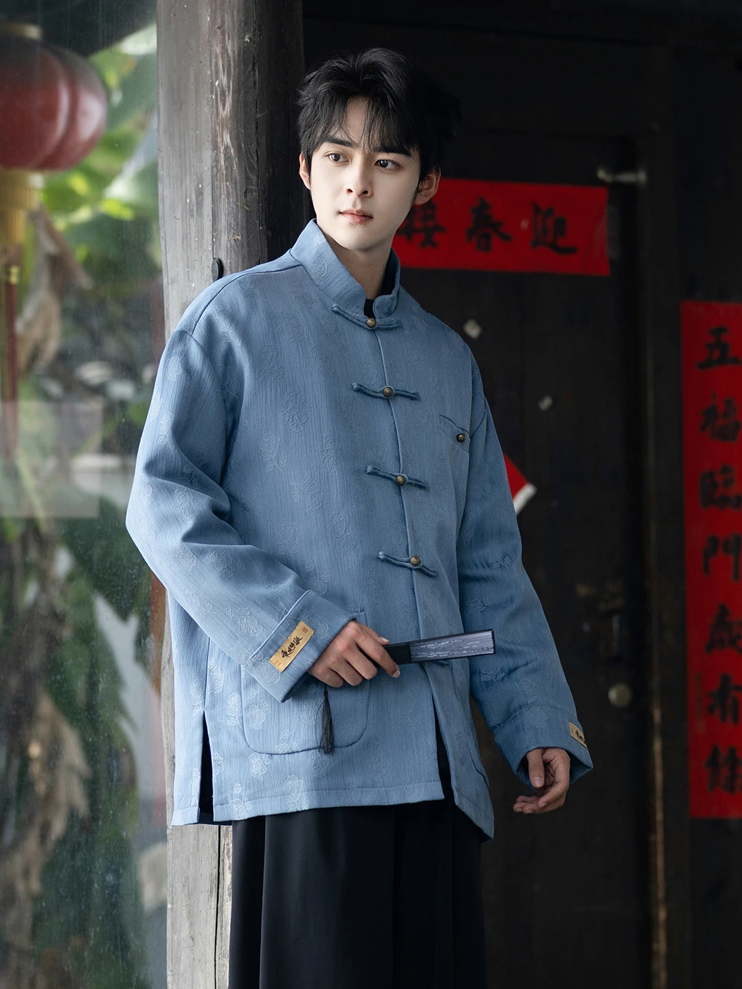 

Синий джинсовый мужской джинсовый трендовый костюм с вышивкой, осенне-зимний новый китайский костюм Тан в национальном стиле, верхняя одежда с медными пуговицами