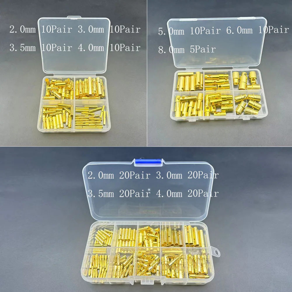 

Gold-Plated Bullet Banana Plug Binding Post Connector 2mm 3.5mm 4mm 5mm 6mm 8mm Male Female Banana Connector for RC Battery
