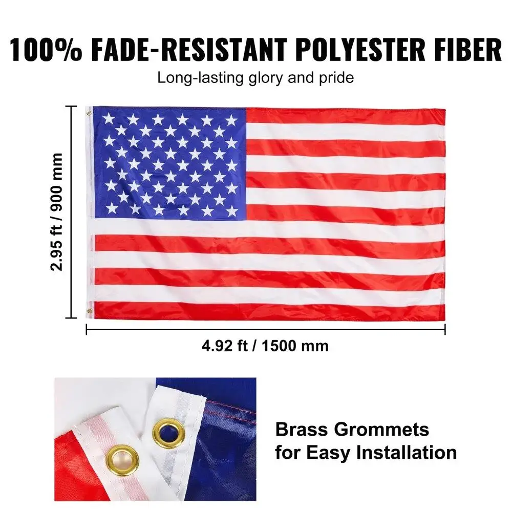 Kit de mât de drapeau télescopique de 20 pieds, en alliage d'aluminium robuste dans le mât de drapeau au sol avec drapeau américain 3x5, accessoires professionnels