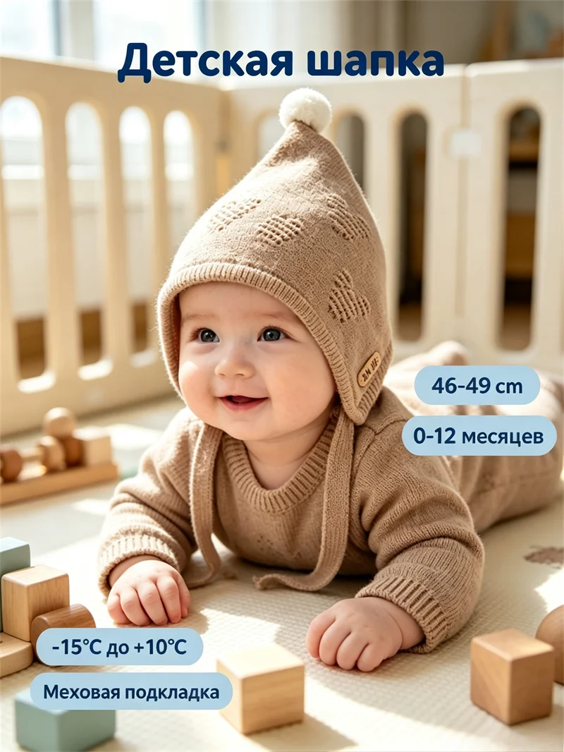 Kleinkind Gestrickte Kappe 46-48 cm Nette Pompom Ball Baby Ohr Schutz Hut Winter Warme Infant Woolen Häkeln motorhaube Kinder Mützen – Detail 15