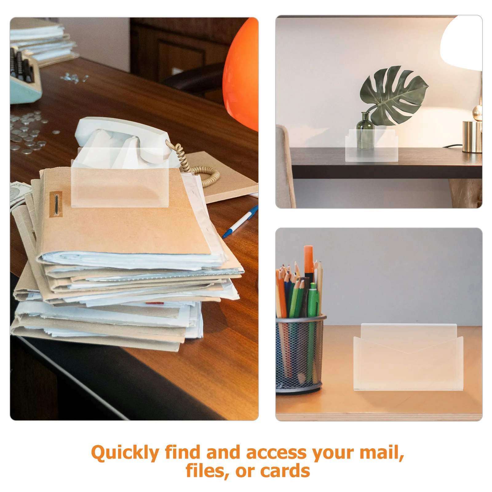 2Pcs Acrylic Desktop Mail Organizer Clear Envelope Holder for Postcards Greeting Cards Letters Countertop Document Storage