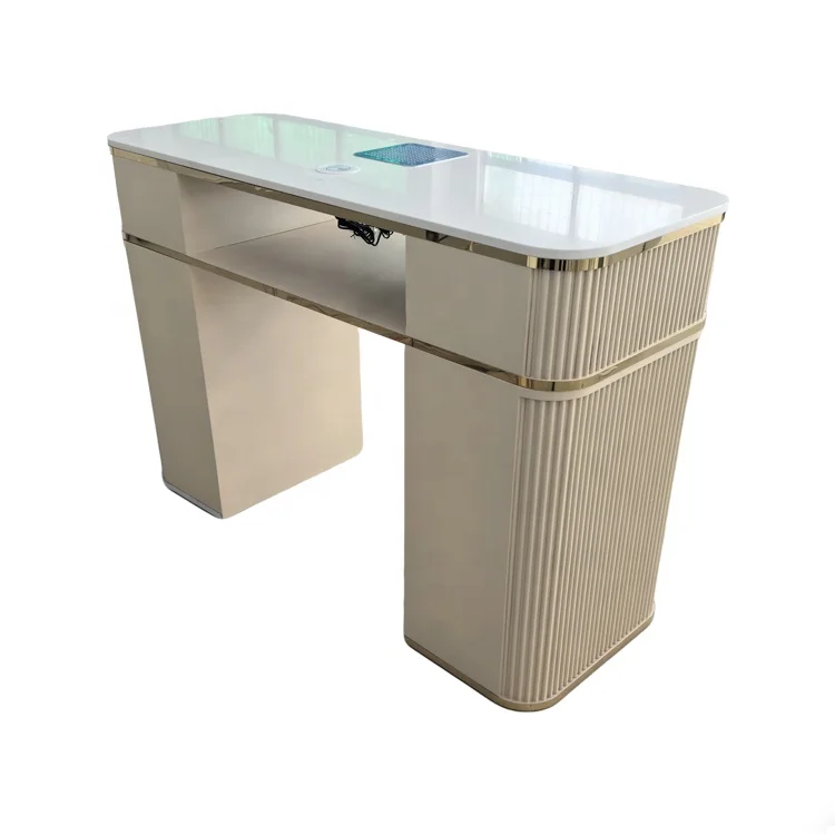 Classic French Style Beauty Salon Beige White Manicure Table Nail Tech Table and Chair Manicure Desk