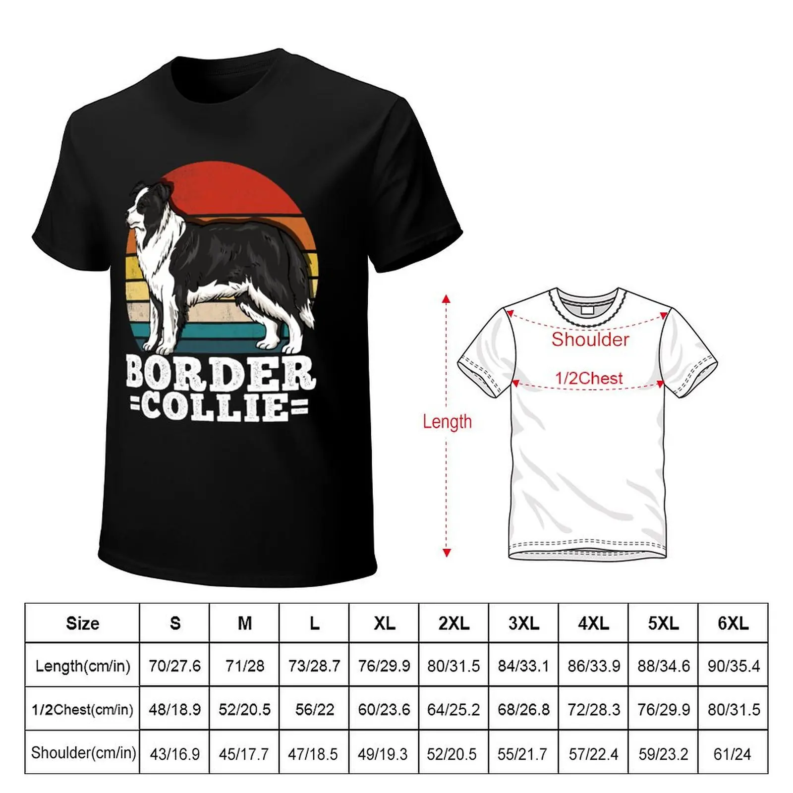 Border Collie Dog Lover Retro T-Shirt Basic Crew Neck Short Sleeve Top