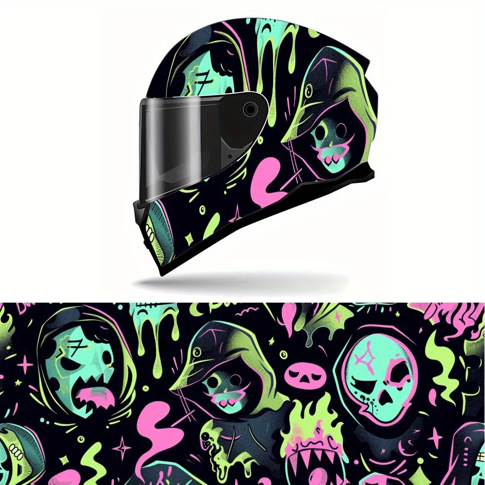 

Gloomy Cool Night Shadow Full Face Helmet Vinyl Wrap Sticker, Waterproof Scratch-Resistant Self-Adhesive PVC Decals, Artistic Ae