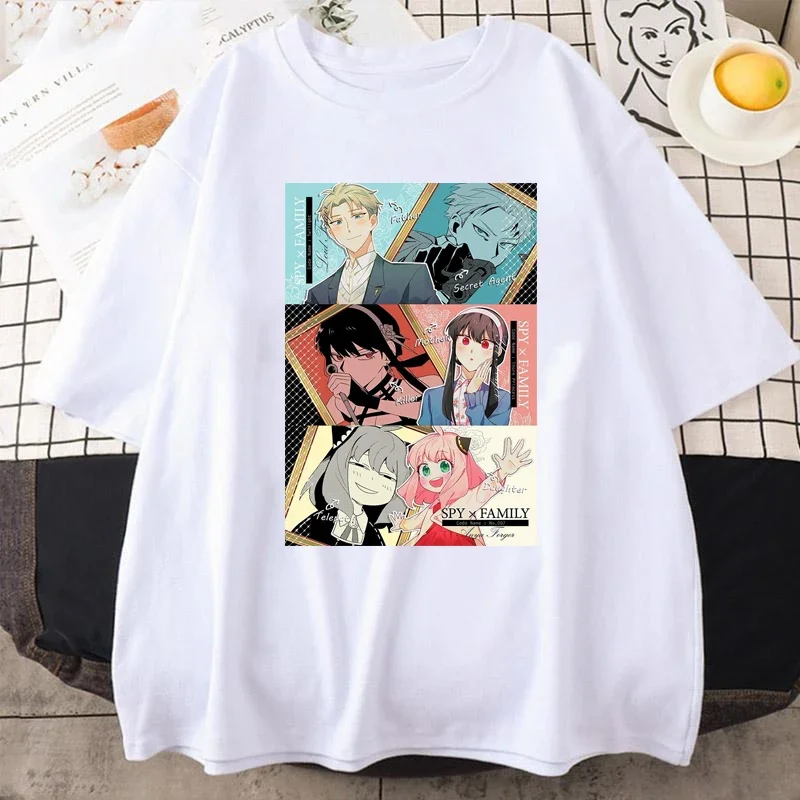 Spy Family Anime Print T-Shirts Damen Kleidung Sommer Lässige Mode Harajuku Niedlich Lustig Kurzarm Tops O-Ausschnitt T-Shirts