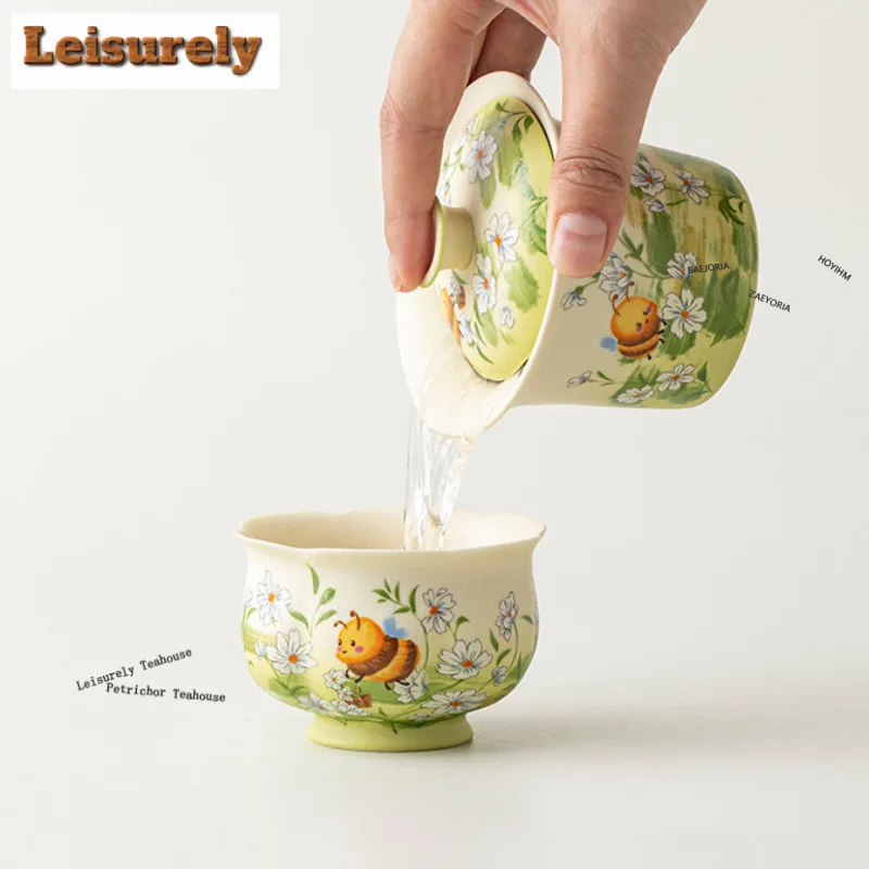 Rock Mineral White Flower Bee Teacup Luxury Tea Bowl Cup For Tea Tea-tasting Fragrance Cup Chazhan Master Cups Drinkware Craft
